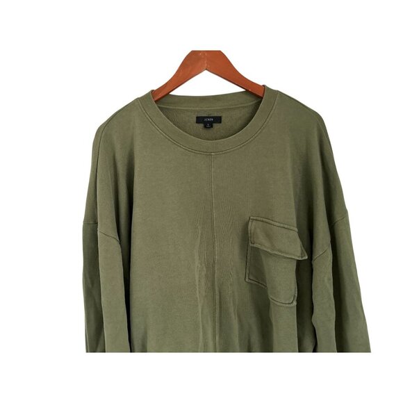 J.Crew University Terry Patch-pocket Sweatshirt in Olive Green Size Large - Picture 3 of 7